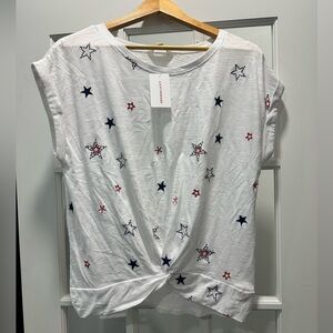 Lucky Brand Red, White & Blue Star Embroidered Women Top - Size Large
